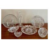 Vintage Crystal Cut Glass Candle Holder - 10 Inches Tall + Vintage Plates & Bowls