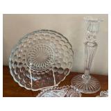 Vintage Crystal Cut Glass Candle Holder - 10 Inches Tall + Vintage Plates & Bowls