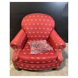 Newport Furnishings Dragonfly Pattern Red Chair - Nailhead Trim, Wood Legs