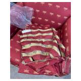 Newport Furnishings Dragonfly Pattern Red Chair - Nailhead Trim, Wood Legs