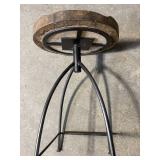 Stool Set of 3 - Round Wood with Iron Frame - Vintage Industrial