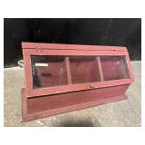 Vintage Burgundy-painted Wood Display Cabinet With Glass Front - 3 Compartments