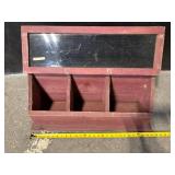 Vintage Burgundy-painted Wood Display Cabinet With Glass Front - 3 Compartments