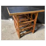 Vintage Wooden 12-Bottle Wine Rack Table - Black Top