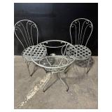 Wrought Iron Patio Bistro Set - Round Table with 2 Lattice Chairs
