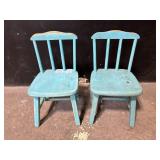 Chairs - Pair of Vintage Turquoise Painted Wood with Spindle Back