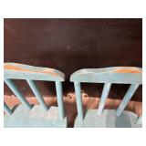 Chairs - Pair of Vintage Turquoise Painted Wood with Spindle Back