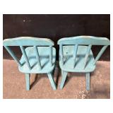 Chairs - Pair of Vintage Turquoise Painted Wood with Spindle Back
