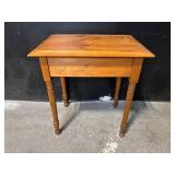 Vintage Oak End Table with Drawer and Turned Legs