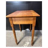 Vintage Oak End Table with Drawer and Turned Legs