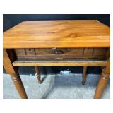 Vintage Oak End Table with Drawer and Turned Legs