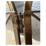 3-Panel Stained Glass Fireplace Screen - Art Deco Brass Trim