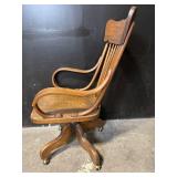 Office Chair - Antique Oak Spindle-Back Swivel with Armrests & Casters