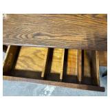 Oak Mid-Century Drop-Leaf Console Desk - Drawer & Cabinet on Casters