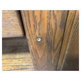 Oak Mid-Century Drop-Leaf Console Desk - Drawer & Cabinet on Casters