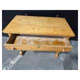 Vintage Burl Veneer Side Table - 1 Drawer, Cabriole Scroll Legs