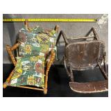 Set of 4 Vintage Wooden Chairs: Child High Chair, Cushioned Armchair, Side Chair, Adirondack Chair