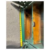 Green Painted Wood Cabinet with Lattice Doors - Freestanding, 2-Shelf Interior