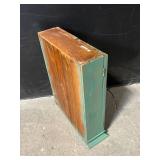Green Painted Wood Cabinet with Lattice Doors - Freestanding, 2-Shelf Interior