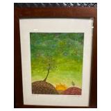 Lisa Hundermilk - Pair of Framed Landscape Art Prints with Mosaic Hills, Signed