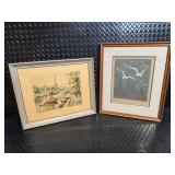 Framed Art Prints - Paris River Scene & Winter Birds (Lot of 2)
