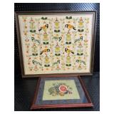 Birds on Floral Stems Cross-Stitch - Framed Art Pair (Lot of 2)