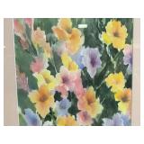 Framed Floral Watercolor Painting - Colorful Garden Blooms