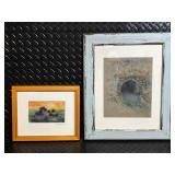 Framed Landscape Art Prints (2) - Blue Distressed Frame & Orange Wood Frame
