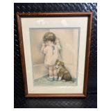 Bessie Pease Gutmann - Pair of Framed Prints Little Girl with Puppy