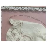 Vintage Framed Wall Art Lot - Mountain Landscape, FAMILY Birds Sign & Lace Keepsake