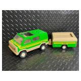 Tonka Camper SUV with Trailer - Green & Beige Vintage Toy Vehicle