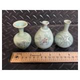 Celadon Ceramics & Glass Lot - Jug w/ Spigot, 3 Bud Vases, White Bowls