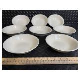 Celadon Ceramics & Glass Lot - Jug w/ Spigot, 3 Bud Vases, White Bowls