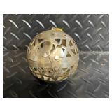 Christmas Ornament Lot: Etched Glass Ball Ornament, 2 Silver Filigree Balls, Bead Garlands & Ribbon