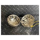 Christmas Ornament Lot: Etched Glass Ball Ornament, 2 Silver Filigree Balls, Bead Garlands & Ribbon