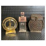 Mantel Clock, Gothic Lantern & Woven Basket - Vintage Decorative Set