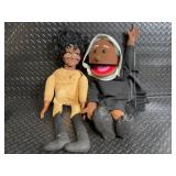 Vintage Ventriloquist Puppets - Monk Figure & Curly-Haired Black Girl Doll
