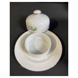 Blue Floral Porcelain Tea Set with Lidded Sugar Bowl & Creamer