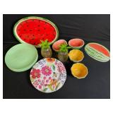 Fruit-Theme Ceramic Dinnerware Set: Watermelon Plates, Floral & Pineapple Accents