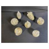 Frosted Glass Pumpkin Ornaments & White Ceramic Vase Set with Amber Bowl