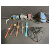 Vintage Wristwatches Lot - 6 Watches + 3 Compact Digital Cameras + Blue Camera Bag