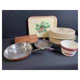 ODI Copper Tri-Ply Pan with Lid - Vintage Cookware Lot incl. Tea Box, Pine Tray, 4 Popcorn Bowls