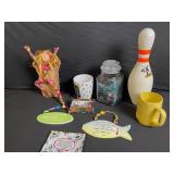 Assorted Craft Trinkets Lot - Beads, Spoons, Mugs, Wall Decor, Bowling Pin (Lot of 10)
