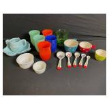 Kids Dish Set - Teal Shell Plate, 2 Ramekins, Colorful Cups, Bowls & Floral Spoons