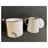 Vintage White Enamelware Pail with Spigot & Milk-Can Style Kettle - 2-Piece Set