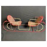 Vintage Two-Seat Metal Toboggan Sled - Red & Yellow Rails, Rusty Paint
