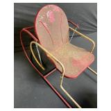 Vintage Two-Seat Metal Toboggan Sled - Red & Yellow Rails, Rusty Paint