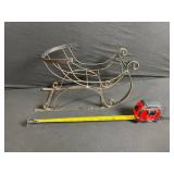 Vintage Two-Seat Metal Toboggan Sled - Red & Yellow Rails, Rusty Paint