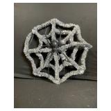 Assorted Halloween Decor Lot - Pumpkin Figure, 2 Gnomes, Spider Web Stands, Tray, Glitter Web