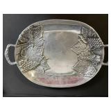 Vintage Serving Dishes Lot: Red Wing USA, Grapevine-Embossed Silver Platter & Ceramic Trays